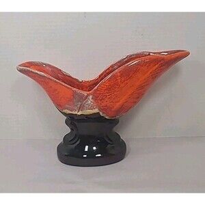 Vintage Rare Canadian Pottery Evangeline Planter Drip Glaze Orange Brown MCM